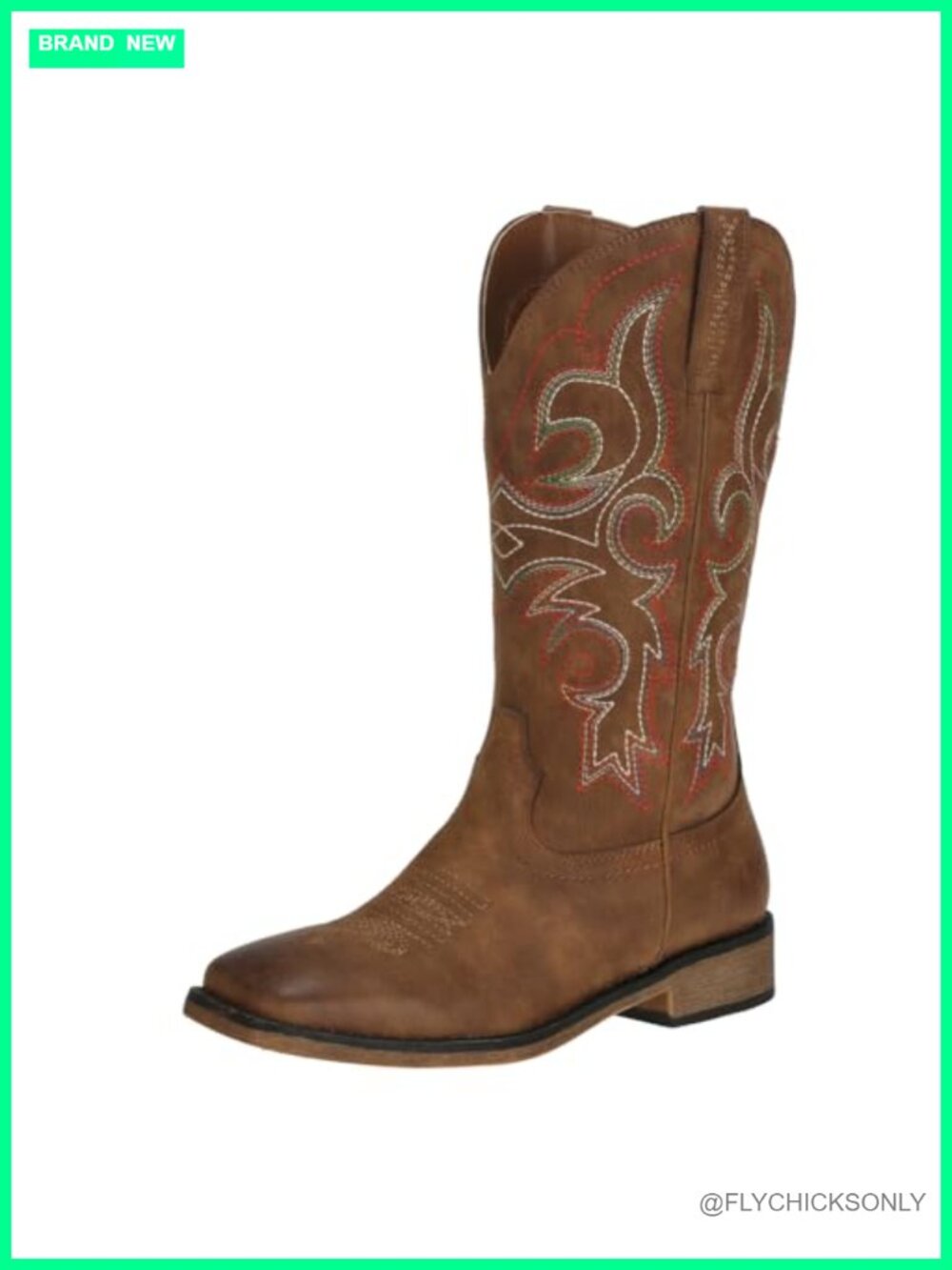 Women's Square Toe Mid Calf Western Cowgirl Boots Faux Leather Block Heel